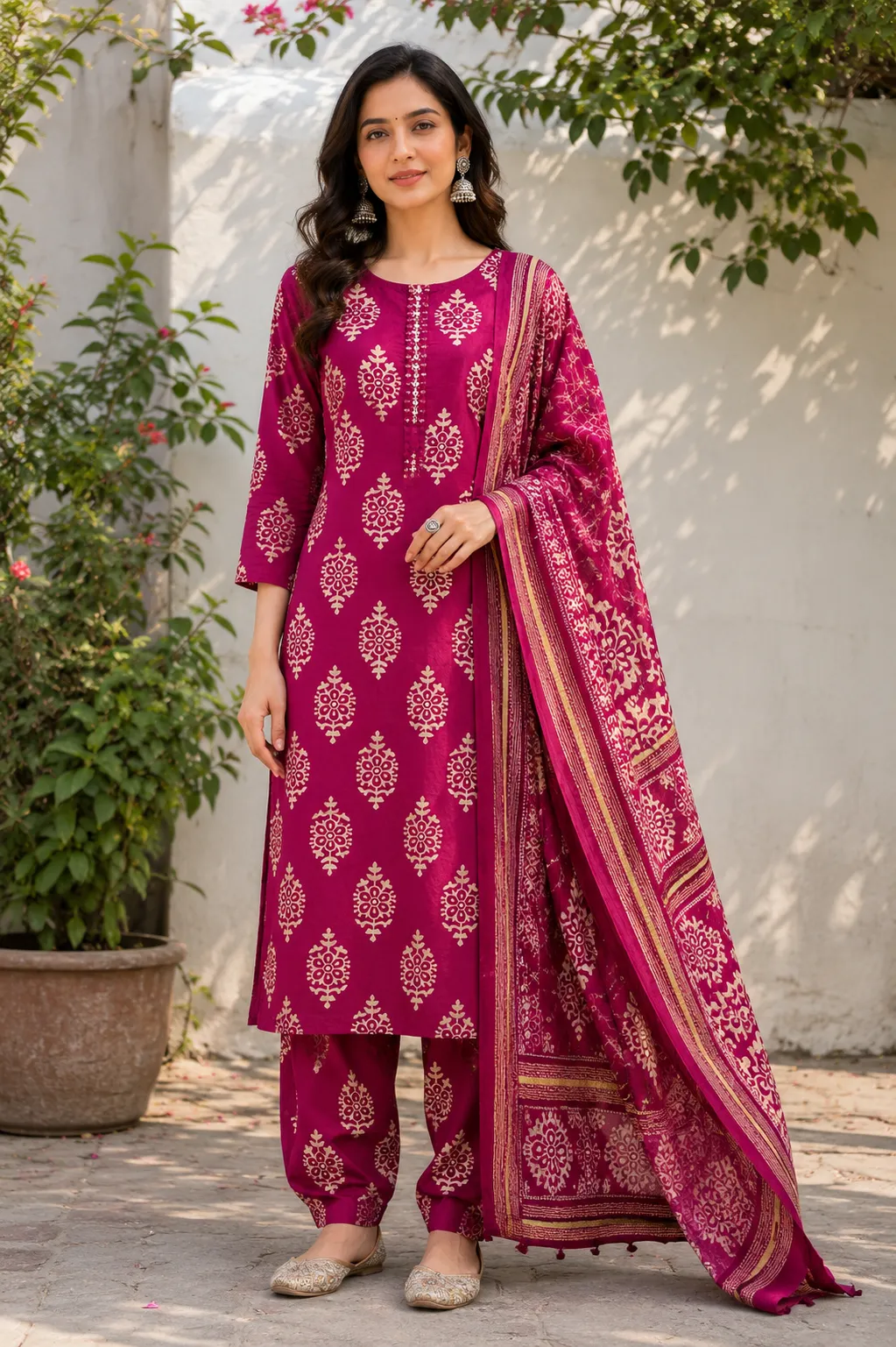Maroon Premium Cotton Print SKD Set