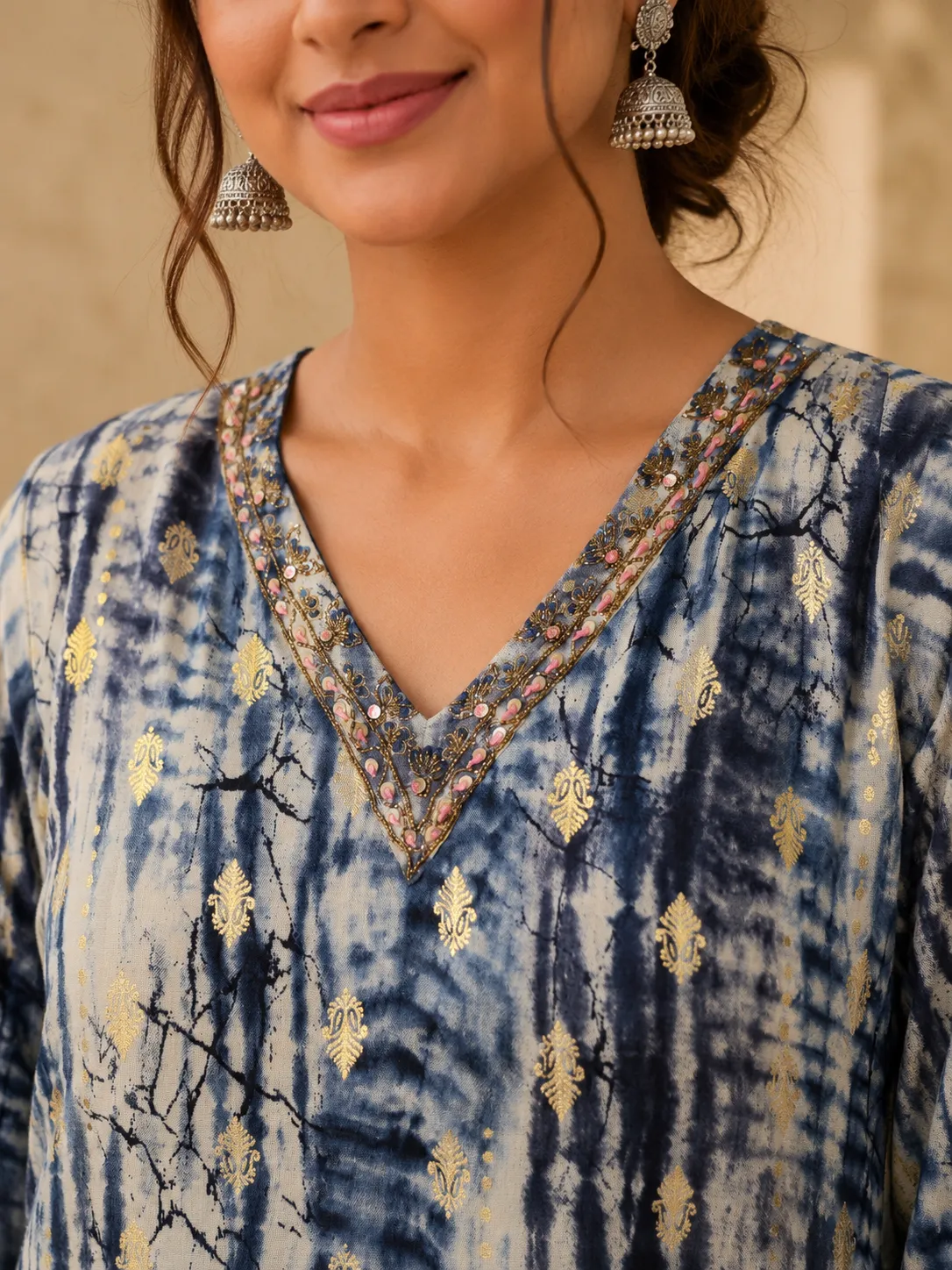 Blue Abstract Print Rayon Kurti