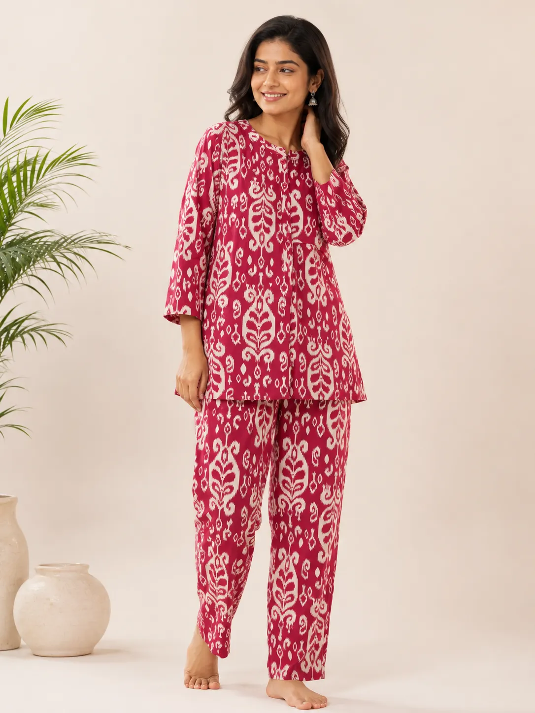 Pink Ikat Print Cotton Co-ord Set