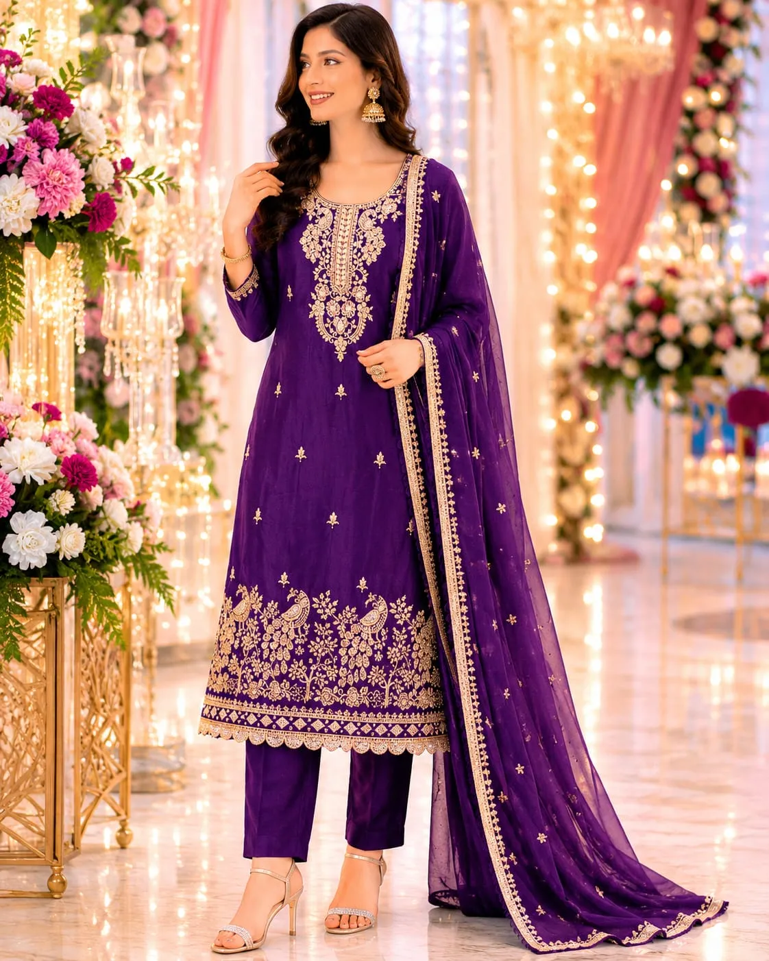 Royal Purple Embroidered Silk SKD Set