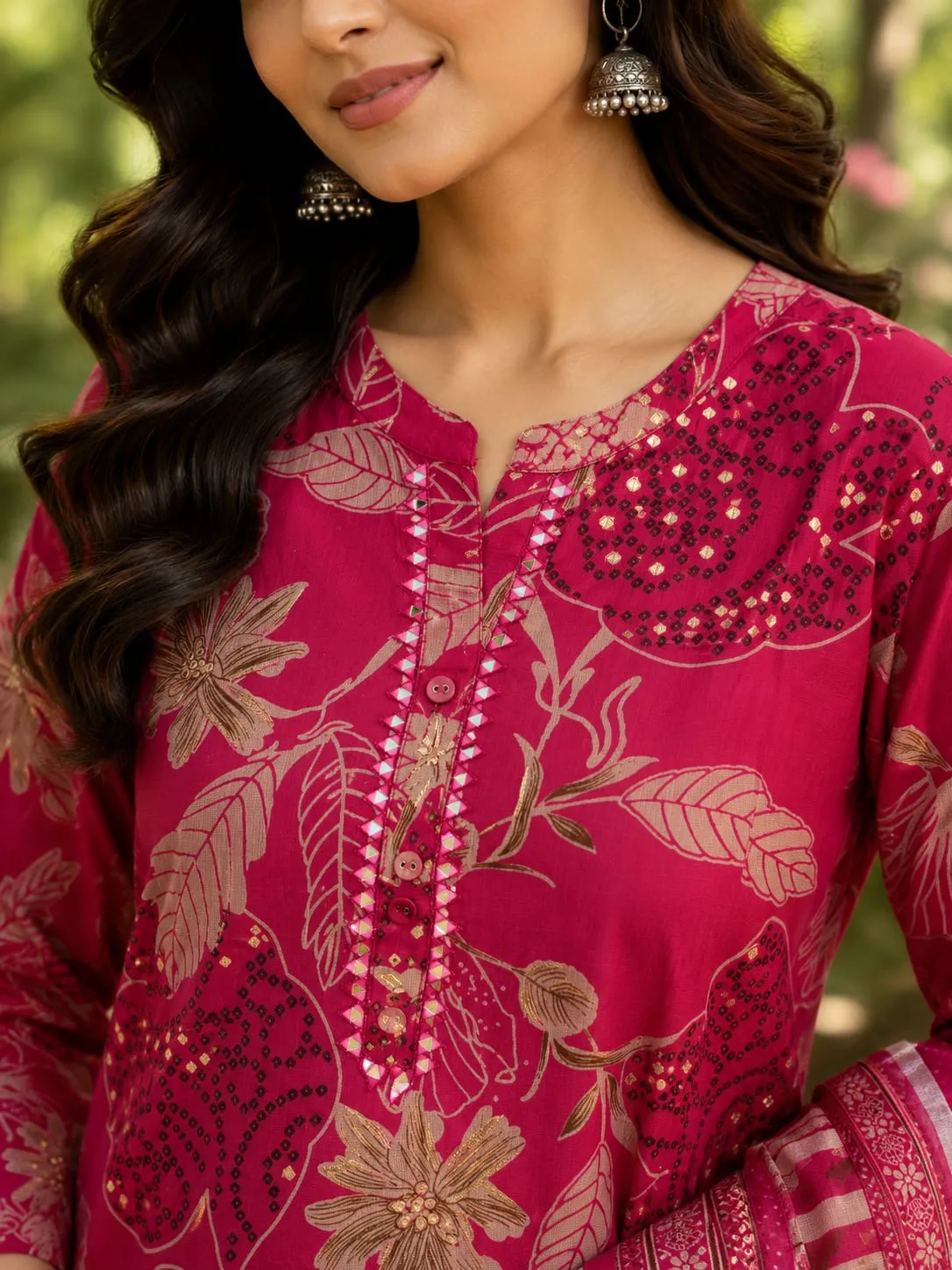 Pink Floral & Bandhani Print SKD Set