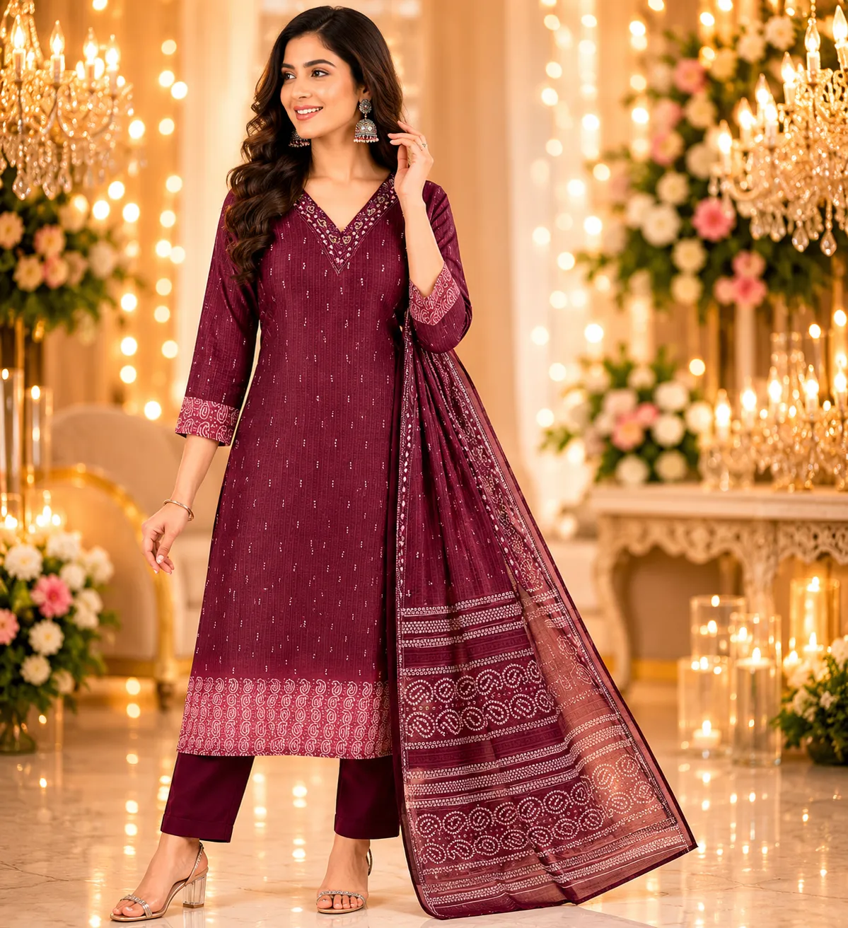 Maroon Geometric Print undefined Set