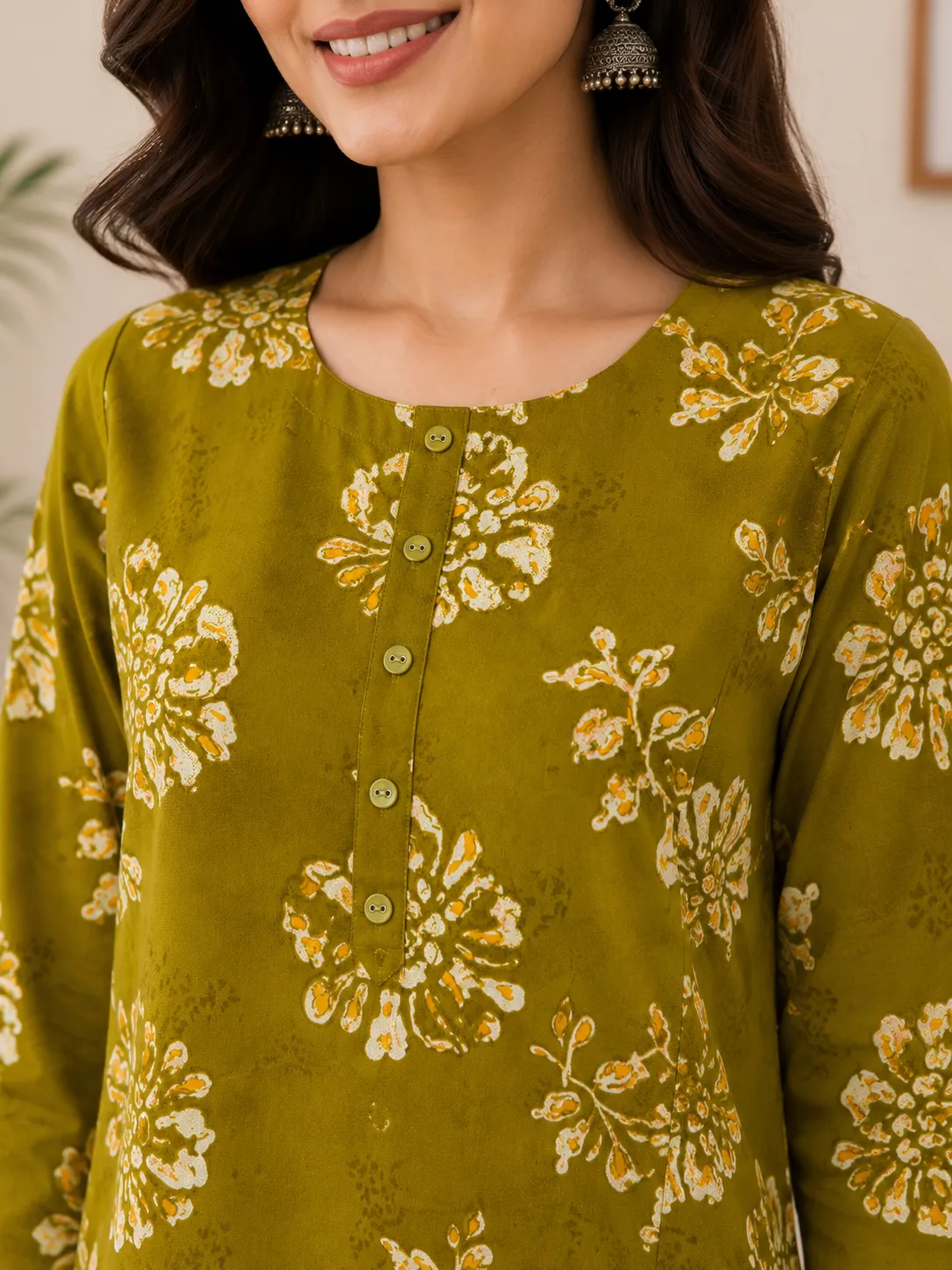 Olive Green Floral Print Coord Lounge Set
