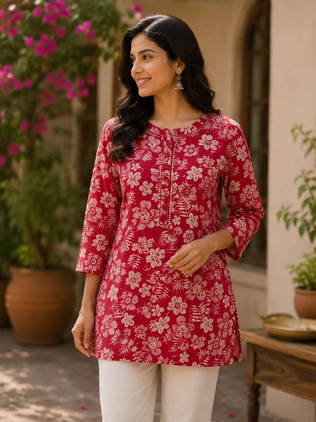 Red Floral Printed Tunic