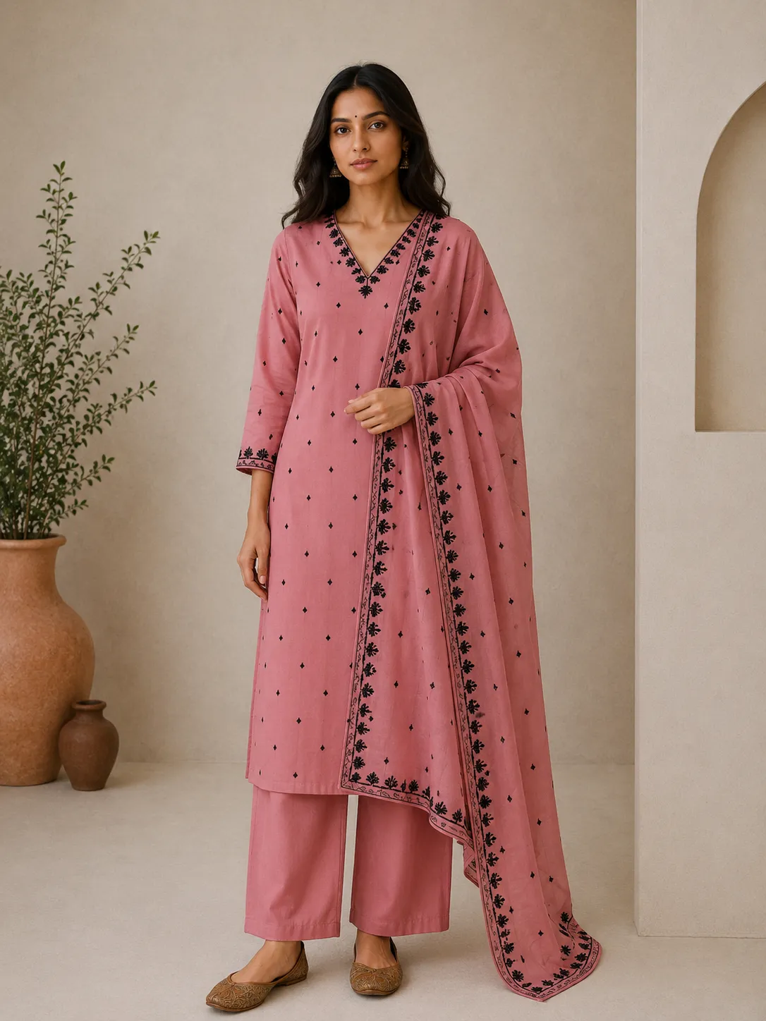 Pink Mal Embroidered SKD Set